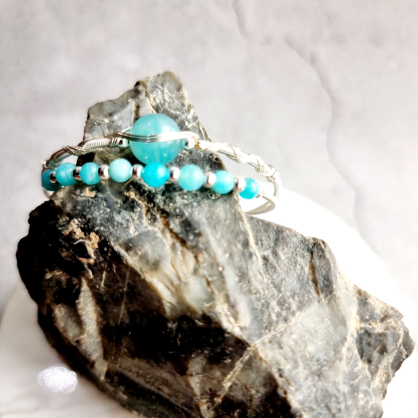 Double Wire Wrap Gemstone Bracelet - Amazonite