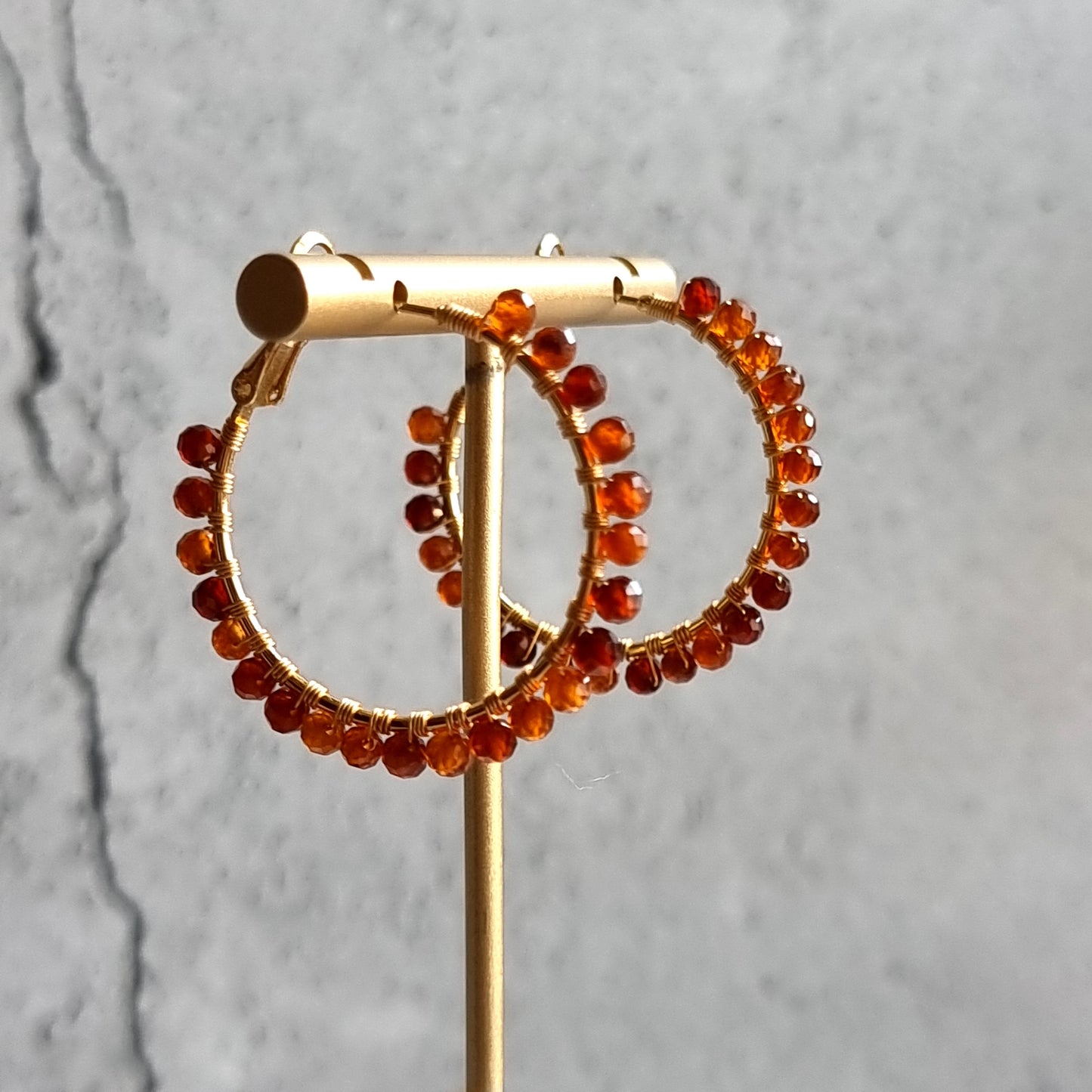 Medium Hoop - Orange Garnet Gemstone Earrings