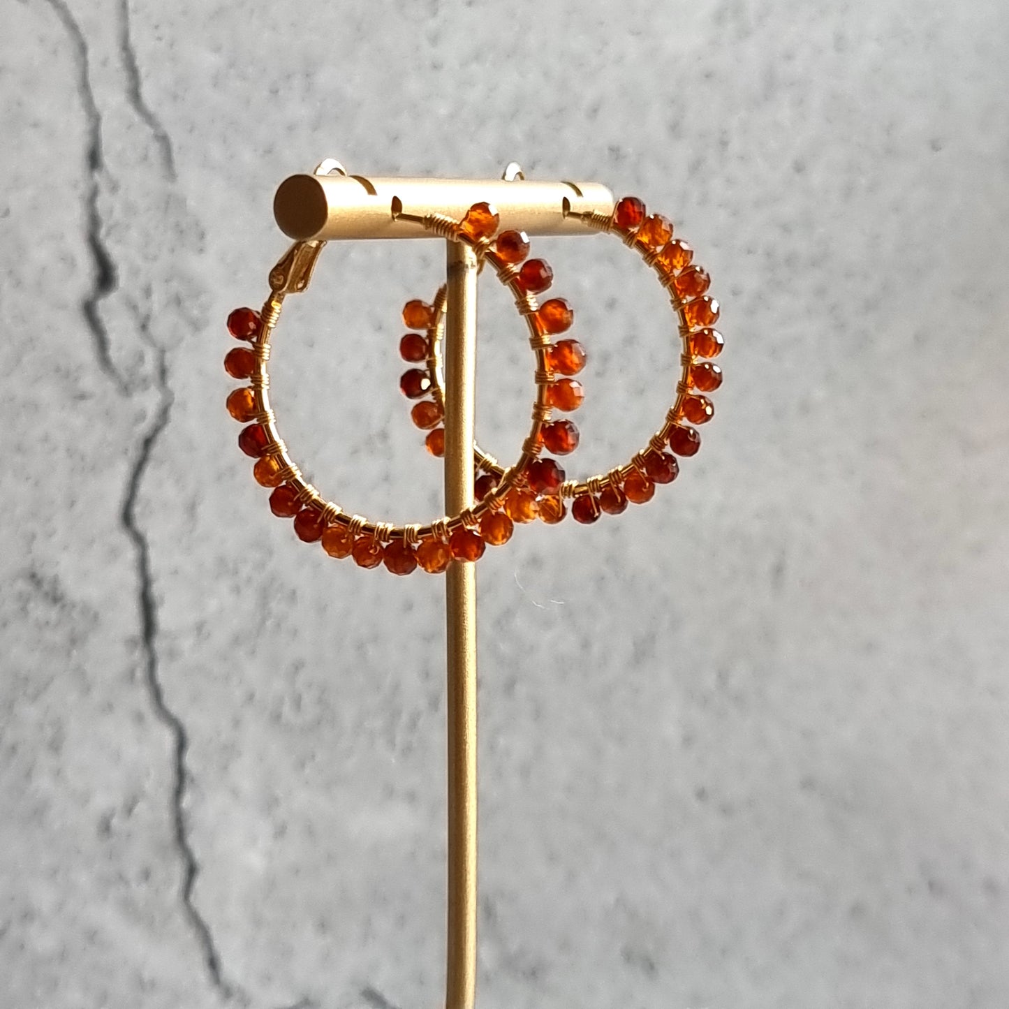 Medium Hoop - Orange Garnet Gemstone Earrings