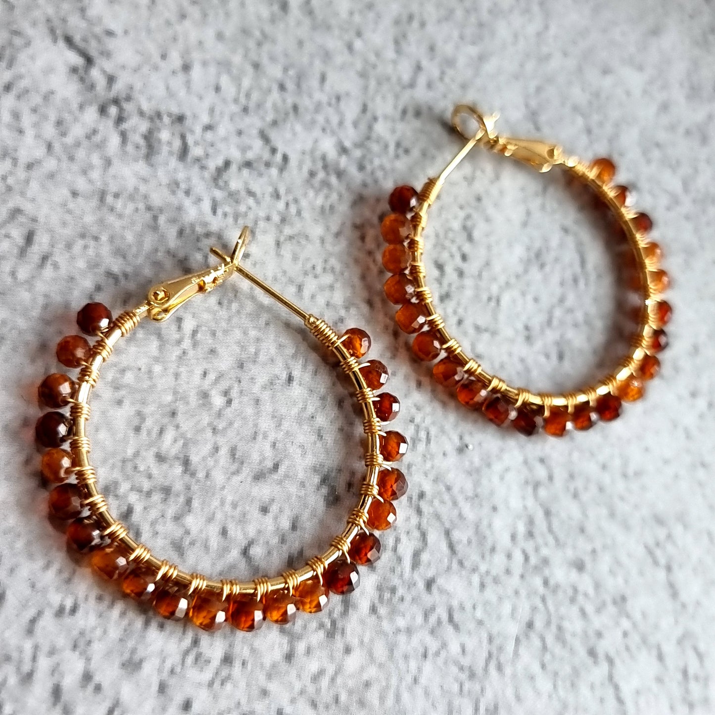 Medium Hoop - Orange Garnet Gemstone Earrings