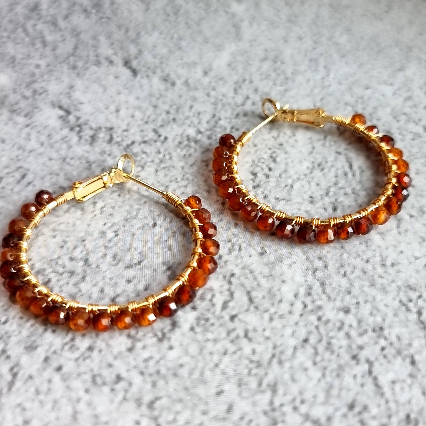 Medium Hoop - Orange Garnet Gemstone Earrings