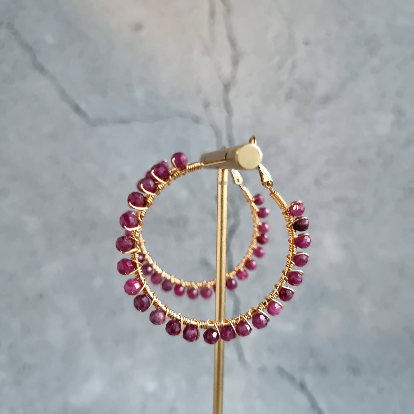 Big Hoop - Sri Lankan Ruby Gemstone Earrings (40mm)