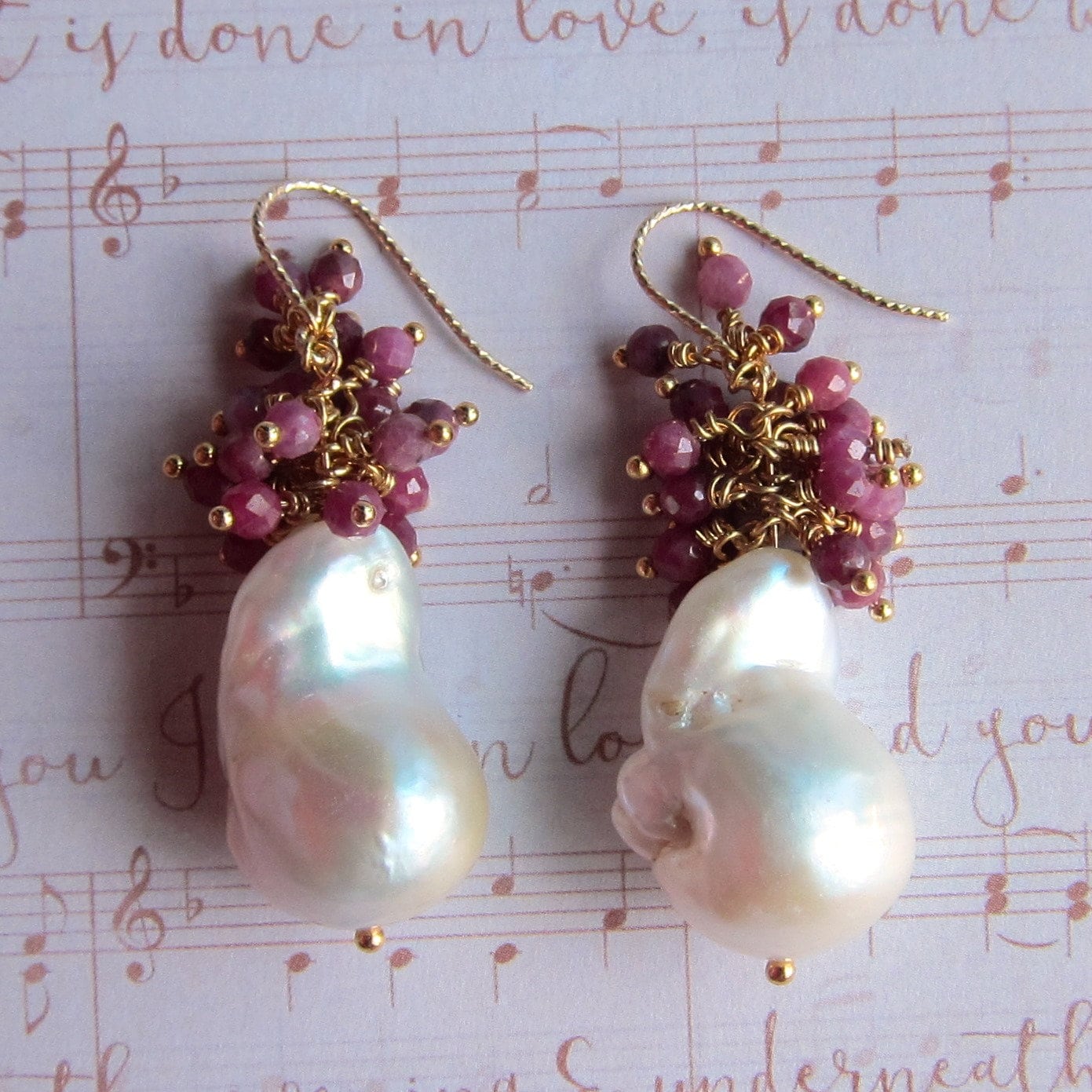 Baroque Pearl with Ruby Cluster Earrings