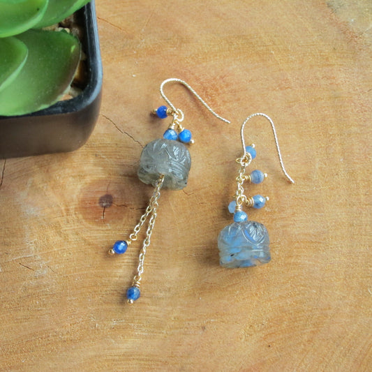 Mini Lantern Cluster Gemstone Earrings - Labradorite