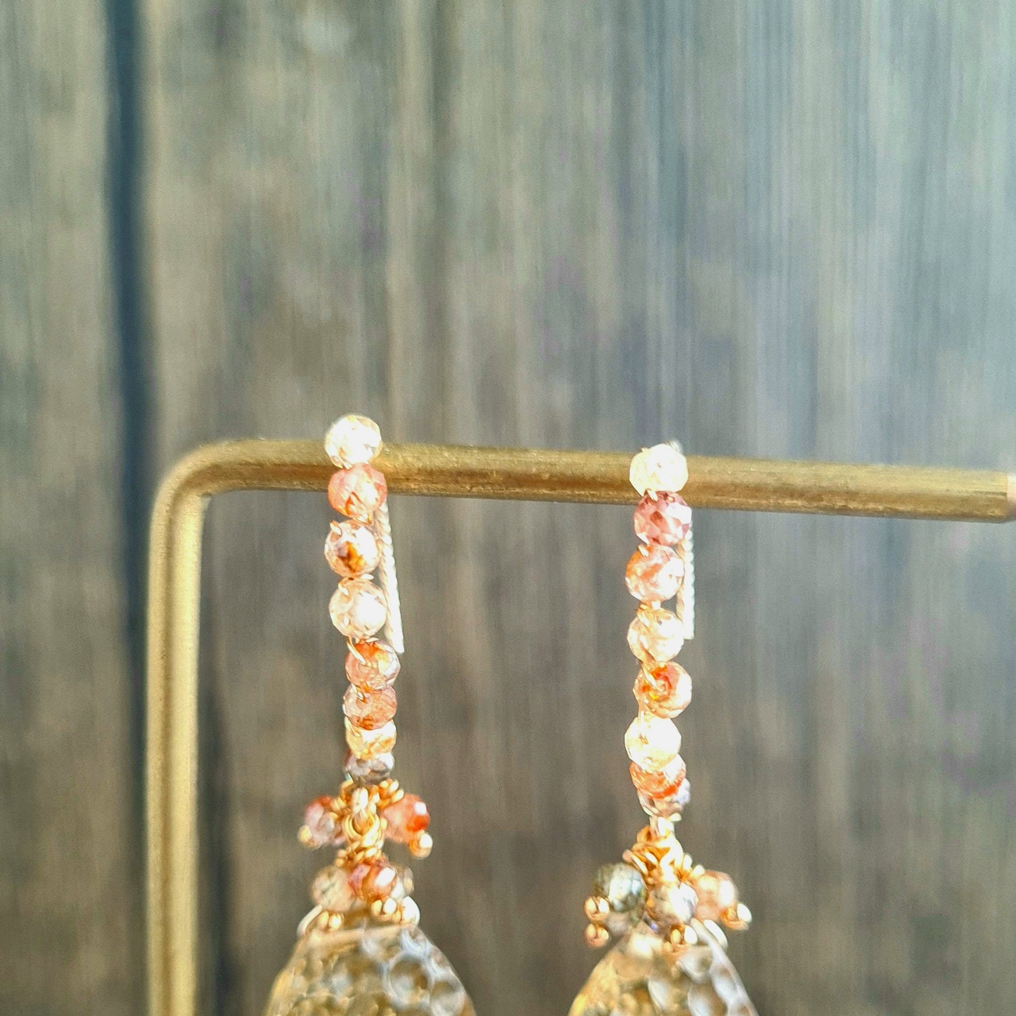 Honeycomb Carved Gemstone Cluster Earrings - Honey Quartz