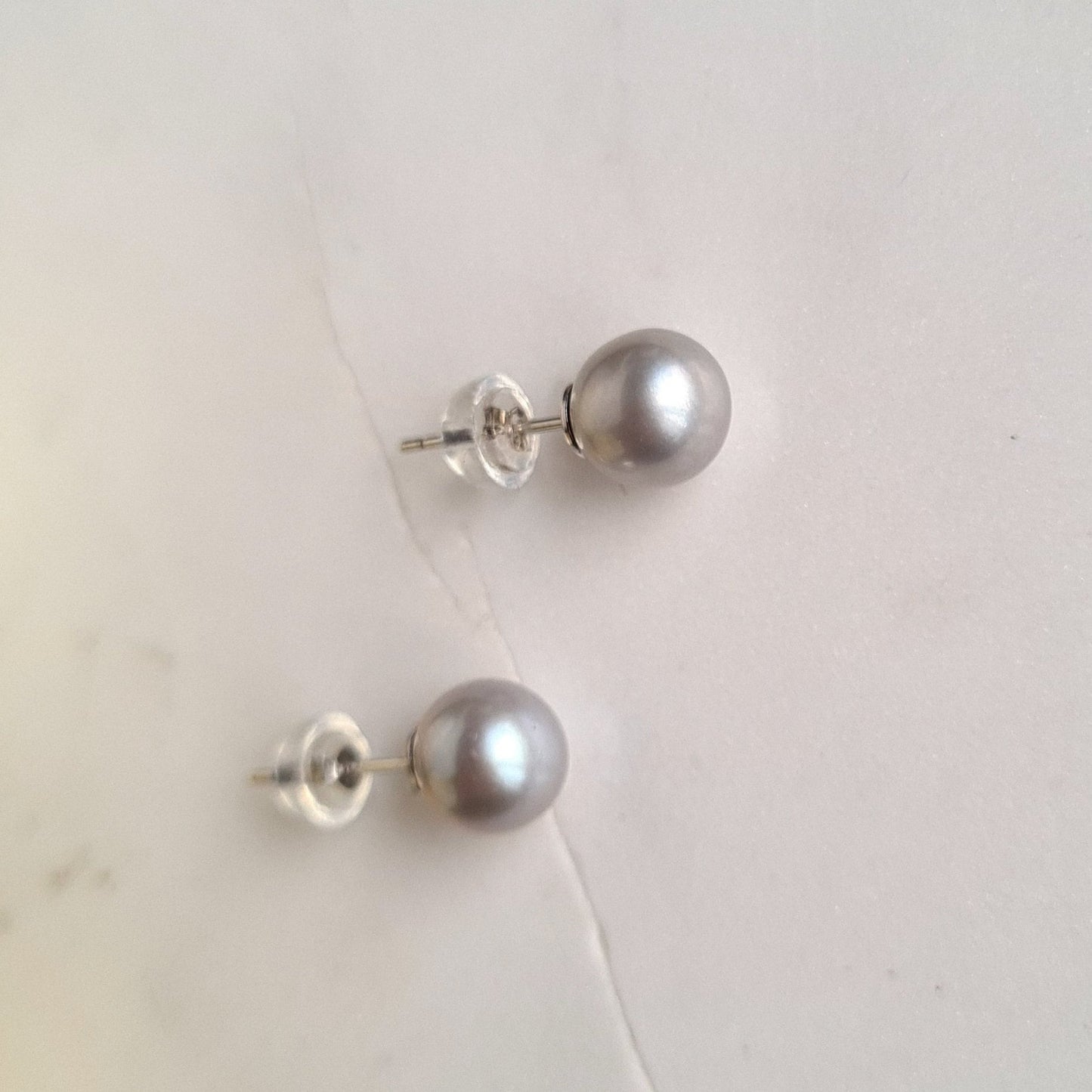 Silverish, bluish  Fresh Water Pearl Ear Stud