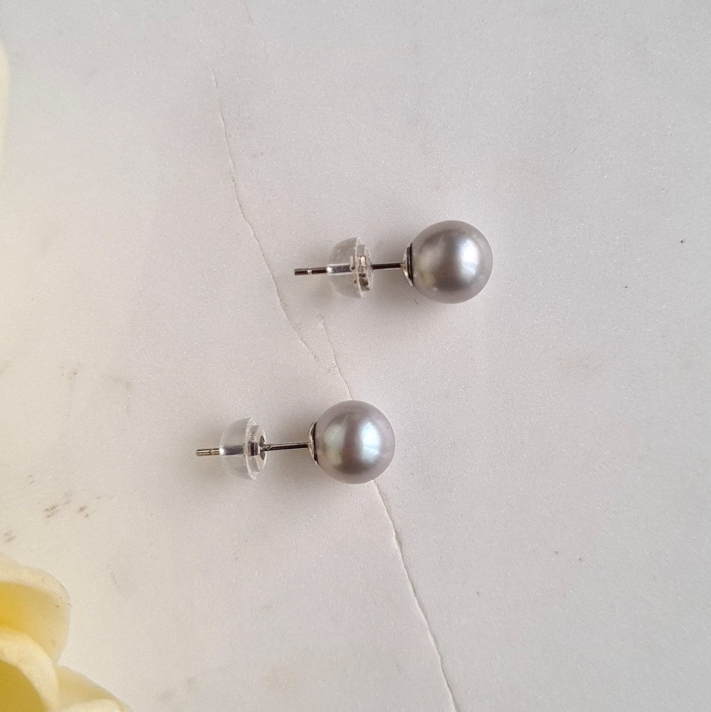 Silverish, bluish  Fresh Water Pearl Ear Stud