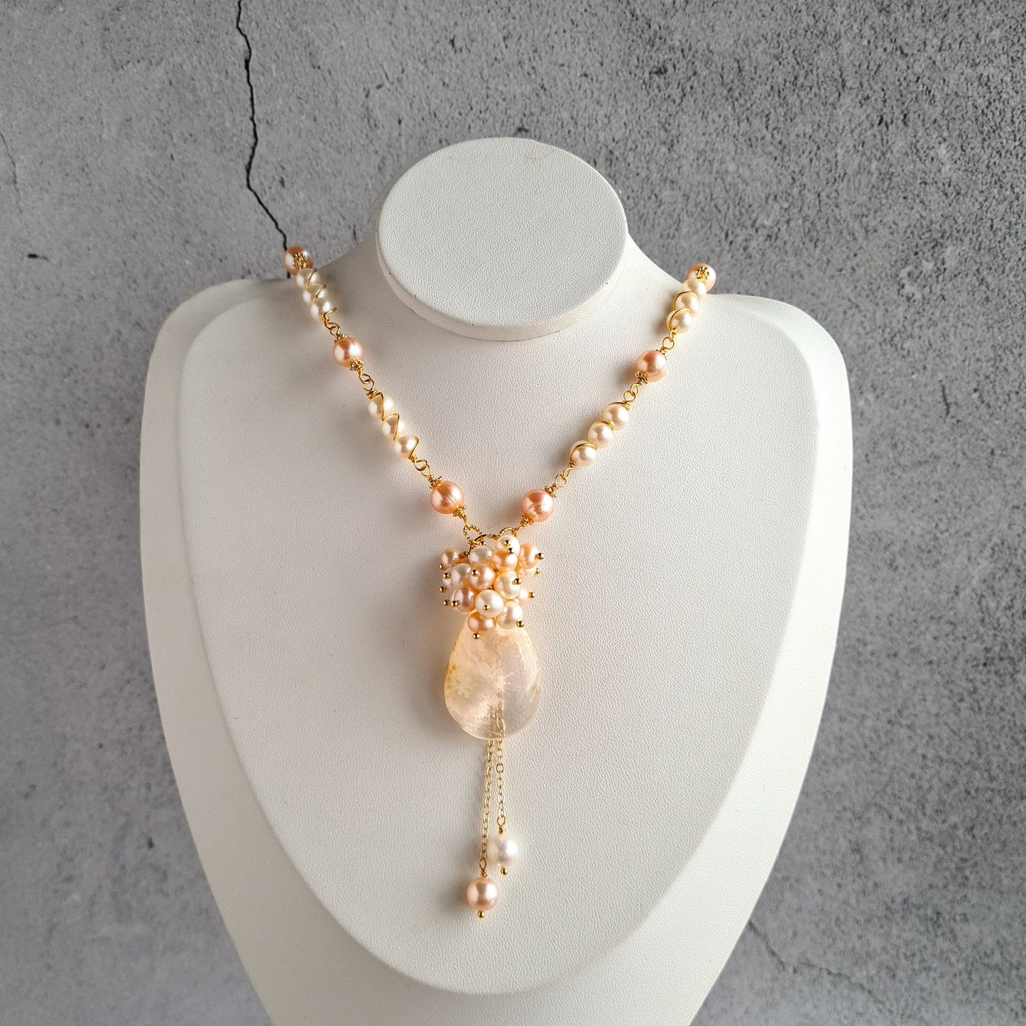 Clear Quartz with Fresh Water Pearl Necklace & Earrings Set