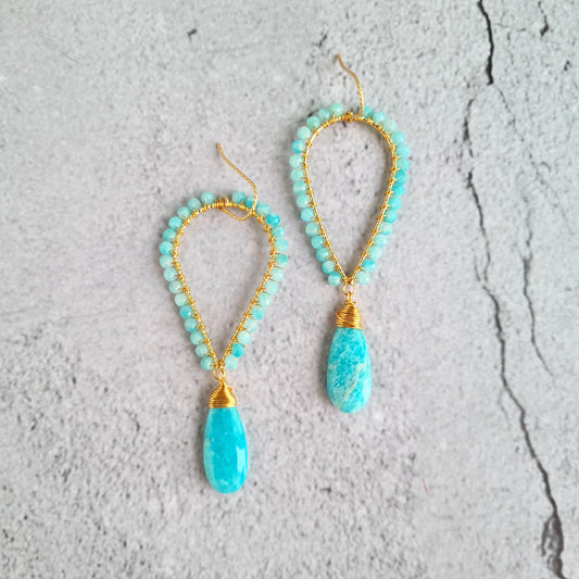 Inverted Tear Drop Gemstone Earrings - Amazonite