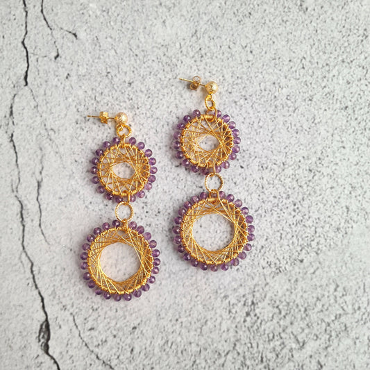 Double Maze Gemstone Earrings - Amethyst