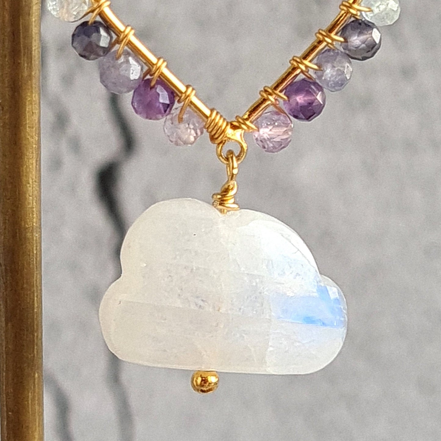 Rainbow Gemstone over Rainbow Moonstone Cloud Earrings